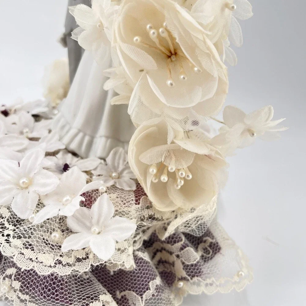 Vintage Wedding Cake Topper Porcelain Bride Groom Floral Arch Lace